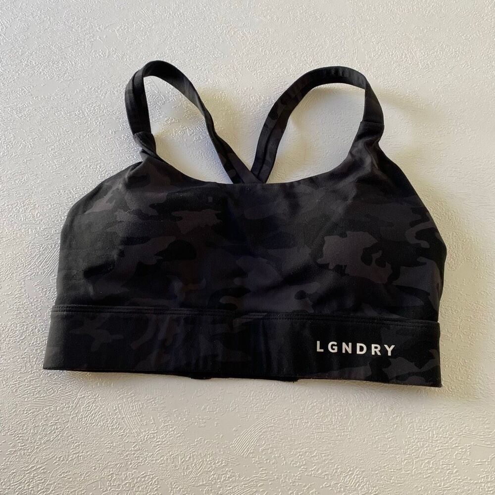 LGNDRY Black Camo Sports Bra Women’s XS Crossback Activewear